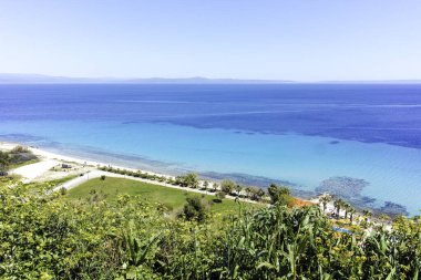 Afytos, Kassandra, Chalkidiki, Orta Makedonya ve Yunanistan 'ın Tarihi Kenti Panorama