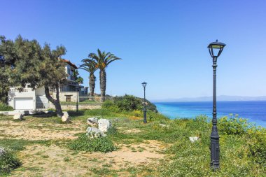 Afytos, Kassandra, Chalkidiki, Orta Makedonya ve Yunanistan 'ın Tarihi Kenti Panorama
