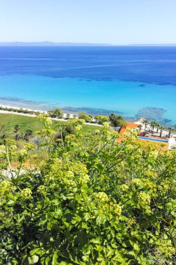 Afytos, Kassandra, Chalkidiki, Orta Makedonya ve Yunanistan 'ın Tarihi Kenti Panorama