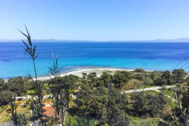 Afytos, Kassandra, Chalkidiki, Orta Makedonya ve Yunanistan 'ın Tarihi Kenti Panorama