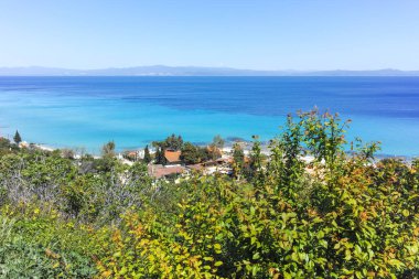 Afytos, Kassandra, Chalkidiki, Orta Makedonya ve Yunanistan 'ın Tarihi Kenti Panorama