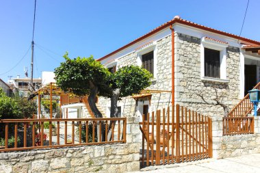 Afytos, Kassandra, Chalkidiki, Orta Makedonya ve Yunanistan 'ın Tarihi Kenti Panorama
