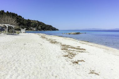 Afytos, Kassandra, Chalkidiki, Orta Makedonya ve Yunanistan 'ın Tarihi Kenti Panorama