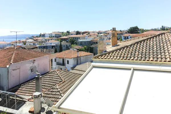 Afytos, Kassandra, Chalkidiki, Orta Makedonya ve Yunanistan 'ın Tarihi Kenti Panorama