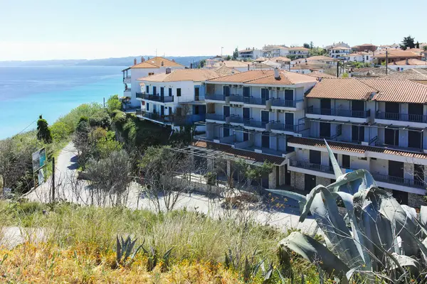 Afytos, Kassandra, Chalkidiki, Orta Makedonya ve Yunanistan 'ın Tarihi Kenti Panorama