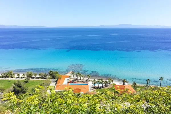 Afytos, Kassandra, Chalkidiki, Orta Makedonya ve Yunanistan 'ın Tarihi Kenti Panorama