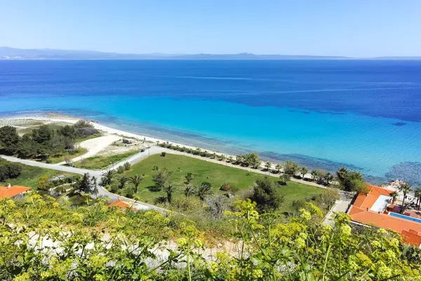 Afytos, Kassandra, Chalkidiki, Orta Makedonya ve Yunanistan 'ın Tarihi Kenti Panorama