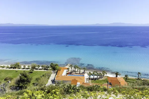 Afytos, Kassandra, Chalkidiki, Orta Makedonya ve Yunanistan 'ın Tarihi Kenti Panorama