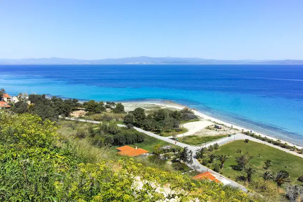Afytos, Kassandra, Chalkidiki, Orta Makedonya ve Yunanistan 'ın Tarihi Kenti Panorama