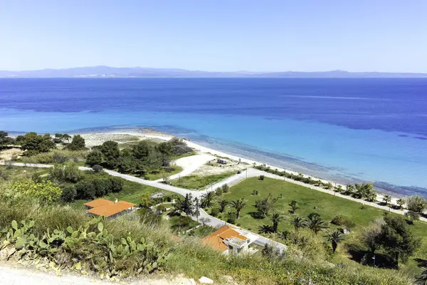 Afytos, Kassandra, Chalkidiki, Orta Makedonya ve Yunanistan 'ın Tarihi Kenti Panorama