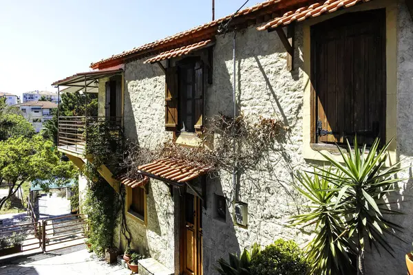 Afytos, Kassandra, Chalkidiki, Orta Makedonya ve Yunanistan 'ın Tarihi Kenti Panorama