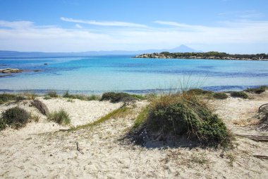 Karydi Sahili yakınlarındaki Sithonia kıyı şeridi, Chalkidiki, Orta Makedonya, Yunanistan