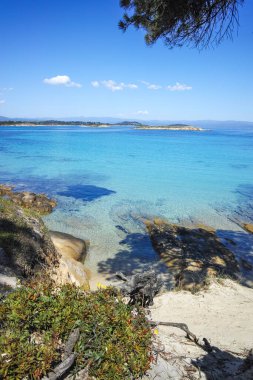 Karydi Sahili yakınlarındaki Sithonia kıyı şeridi, Chalkidiki, Orta Makedonya, Yunanistan