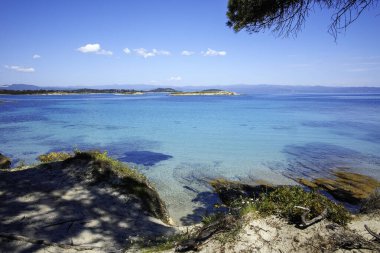 Karydi Sahili yakınlarındaki Sithonia kıyı şeridi, Chalkidiki, Orta Makedonya, Yunanistan