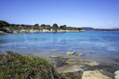 Karydi Sahili yakınlarındaki Sithonia kıyı şeridi, Chalkidiki, Orta Makedonya, Yunanistan
