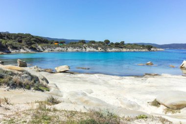 Karydi Sahili yakınlarındaki Sithonia kıyı şeridi, Chalkidiki, Orta Makedonya, Yunanistan