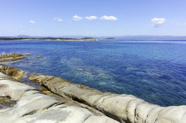 Karydi Sahili yakınlarındaki Sithonia kıyı şeridi, Chalkidiki, Orta Makedonya, Yunanistan