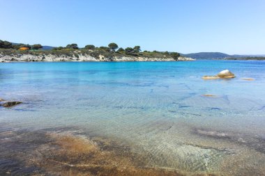 Karydi Sahili yakınlarındaki Sithonia kıyı şeridi, Chalkidiki, Orta Makedonya, Yunanistan