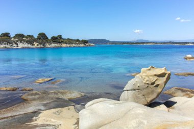 Karydi Sahili yakınlarındaki Sithonia kıyı şeridi, Chalkidiki, Orta Makedonya, Yunanistan