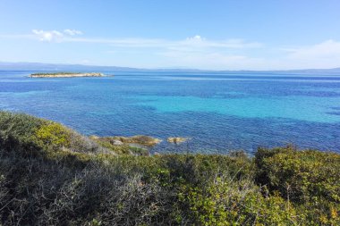 Karydi Sahili yakınlarındaki Sithonia kıyı şeridi, Chalkidiki, Orta Makedonya, Yunanistan