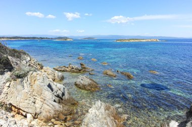 Karydi Sahili yakınlarındaki Sithonia kıyı şeridi, Chalkidiki, Orta Makedonya, Yunanistan