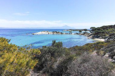 Karydi Sahili yakınlarındaki Sithonia kıyı şeridi, Chalkidiki, Orta Makedonya, Yunanistan