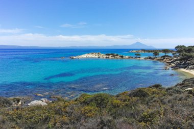 Karydi Sahili yakınlarındaki Sithonia kıyı şeridi, Chalkidiki, Orta Makedonya, Yunanistan