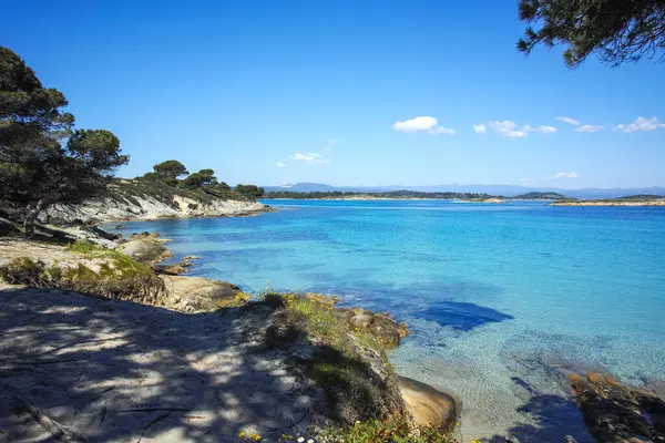 Karydi Sahili yakınlarındaki Sithonia kıyı şeridi, Chalkidiki, Orta Makedonya, Yunanistan