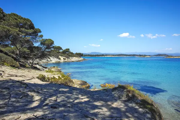 Karydi Sahili yakınlarındaki Sithonia kıyı şeridi, Chalkidiki, Orta Makedonya, Yunanistan