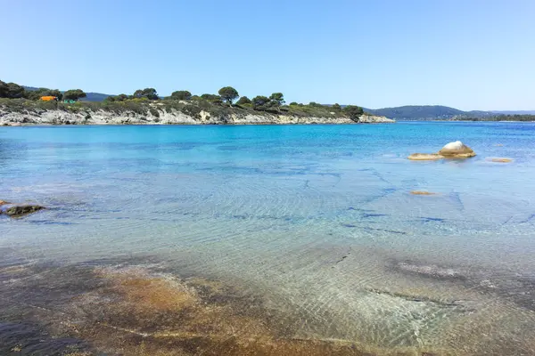 Karydi Sahili yakınlarındaki Sithonia kıyı şeridi, Chalkidiki, Orta Makedonya, Yunanistan