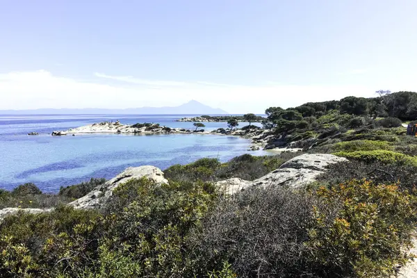 Karydi Sahili yakınlarındaki Sithonia kıyı şeridi, Chalkidiki, Orta Makedonya, Yunanistan