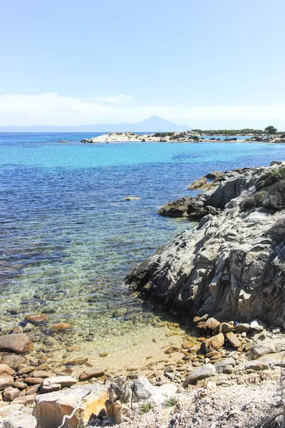 Karydi Sahili yakınlarındaki Sithonia kıyı şeridi, Chalkidiki, Orta Makedonya, Yunanistan