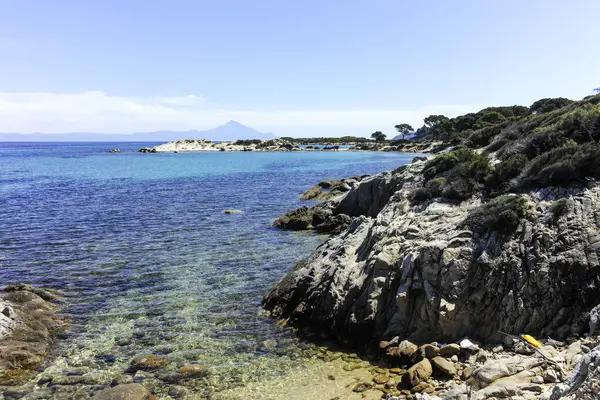 Karydi Sahili yakınlarındaki Sithonia kıyı şeridi, Chalkidiki, Orta Makedonya, Yunanistan