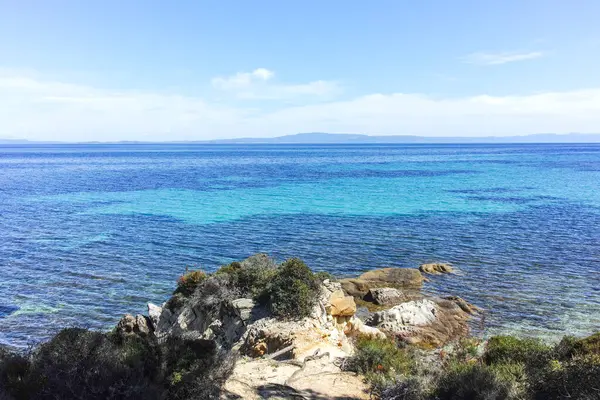 Karydi Sahili yakınlarındaki Sithonia kıyı şeridi, Chalkidiki, Orta Makedonya, Yunanistan