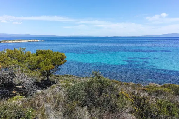 Karydi Sahili yakınlarındaki Sithonia kıyı şeridi, Chalkidiki, Orta Makedonya, Yunanistan