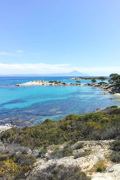 Karydi Sahili yakınlarındaki Sithonia kıyı şeridi, Chalkidiki, Orta Makedonya, Yunanistan