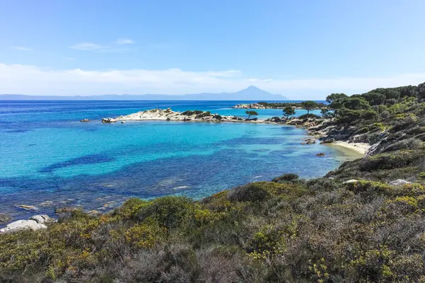 Karydi Sahili yakınlarındaki Sithonia kıyı şeridi, Chalkidiki, Orta Makedonya, Yunanistan