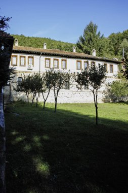 Sırbistan 'ın Ortaçağ Temski manastırının panoramik manzarası Aziz George, Pirot Bölgesi