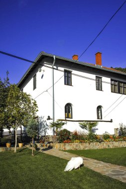 Sırbistan 'ın Ortaçağ Temski manastırının panoramik manzarası Aziz George, Pirot Bölgesi