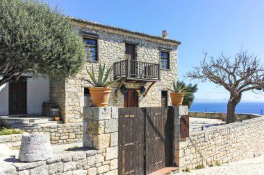 Afytos, Kassandra, Chalkidiki, Orta Makedonya ve Yunanistan 'ın Tarihi Kenti Panorama