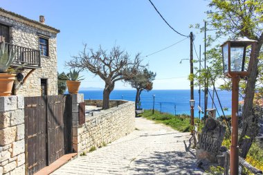 Afytos, Kassandra, Chalkidiki, Orta Makedonya ve Yunanistan 'ın Tarihi Kenti Panorama