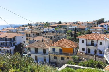 Afytos, Kassandra, Chalkidiki, Orta Makedonya ve Yunanistan 'ın Tarihi Kenti Panorama