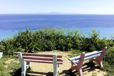 Afytos, Kassandra, Chalkidiki, Orta Makedonya ve Yunanistan 'ın Tarihi Kenti Panorama