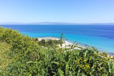 Afytos, Kassandra, Chalkidiki, Orta Makedonya ve Yunanistan 'ın Tarihi Kenti Panorama