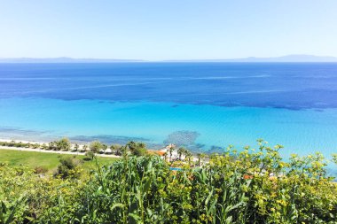 Afytos, Kassandra, Chalkidiki, Orta Makedonya ve Yunanistan 'ın Tarihi Kenti Panorama