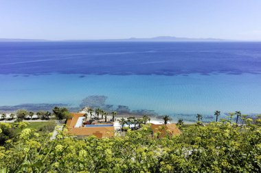 Afytos, Kassandra, Chalkidiki, Orta Makedonya ve Yunanistan 'ın Tarihi Kenti Panorama