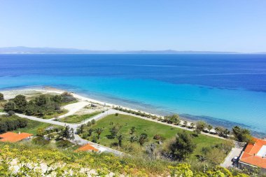 Afytos, Kassandra, Chalkidiki, Orta Makedonya ve Yunanistan 'ın Tarihi Kenti Panorama