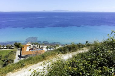 Afytos, Kassandra, Chalkidiki, Orta Makedonya ve Yunanistan 'ın Tarihi Kenti Panorama