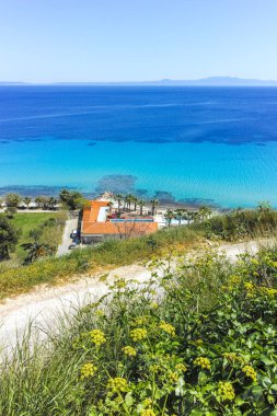 Afytos, Kassandra, Chalkidiki, Orta Makedonya ve Yunanistan 'ın Tarihi Kenti Panorama