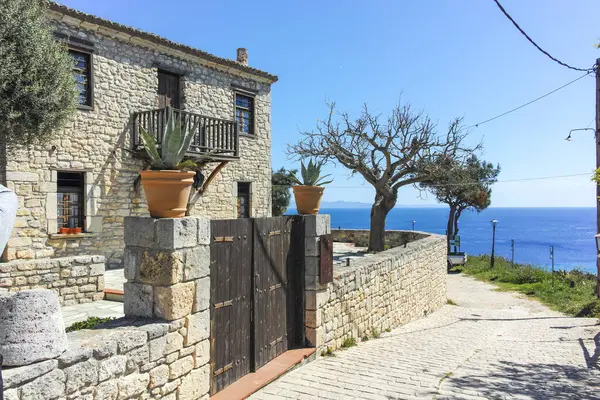 Afytos, Kassandra, Chalkidiki, Orta Makedonya ve Yunanistan 'ın Tarihi Kenti Panorama